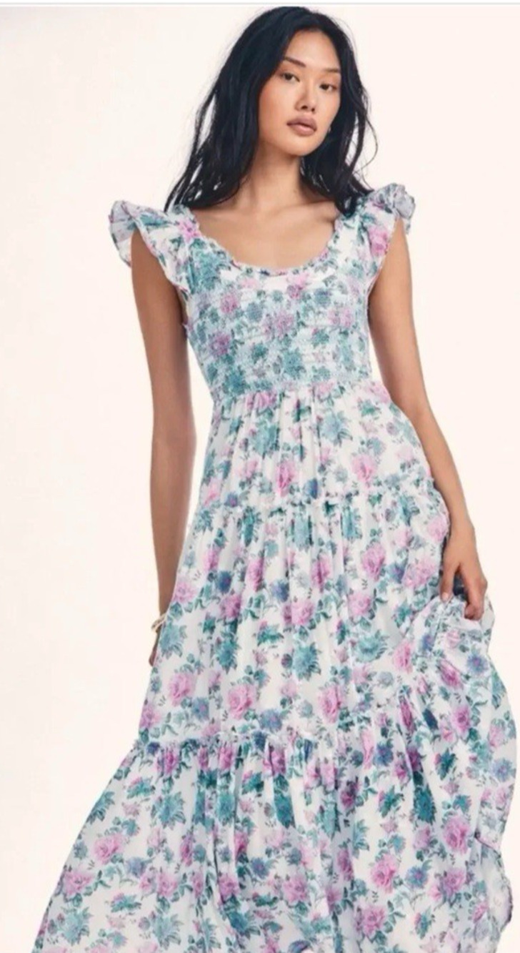 Love Shack Fancy Dress Medium Maxi Long Aline Tiered Smoked Chessie